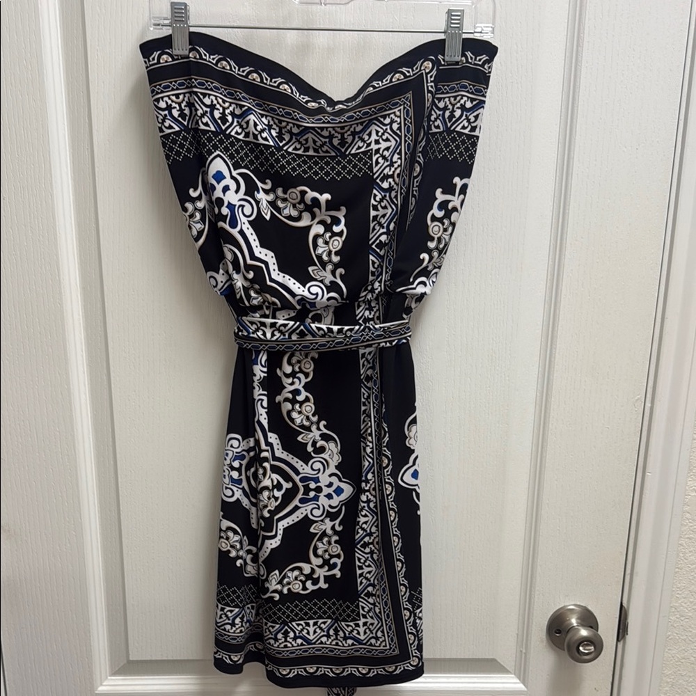 White House Black Market Black and White Strapless Sundress